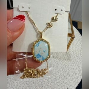 Kendra Scott x LoveShackFancy Daphne Gold Locket Necklace in Whisper Blue New
